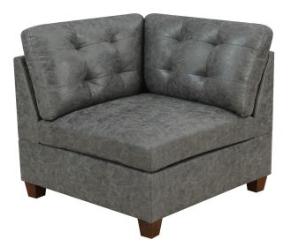 Living Room Furniture Tufted Corner Wedge Antique Grey Breathable Leatherette 1pc Cushion Wedge Sofa Wooden Legs