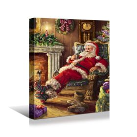 Framed Canvas Wall Art Decor Painting For Chrismas,Santa Claus Sitting Next to Fireplace Painting For Chrismas Gift, Decoration For Chrismas Eve Offic