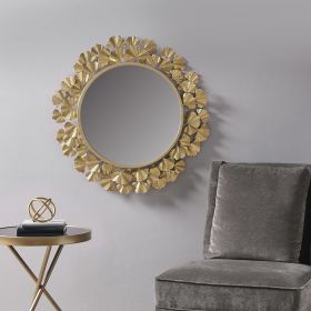 Gold Gingko Leaf Round Wall Mirror 30.5"