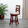 30" Bar Height X-Back Swivel Stool, Cherry Finish, Beige Fabric Seat