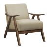 Modern Home Furniture Light Brown Fabric Upholstered 1pc Accent Chair Walnut Finish Wood Cushion Back and Seat Furniture