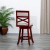 30" Bar Height X-Back Swivel Stool, Cherry Finish, Beige Fabric Seat