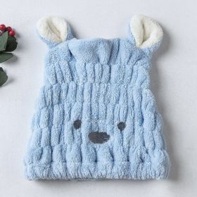 Polyester Coral Velvet Cartoon Rabbit Ear Dry Hair Hat (Option: Sky Blue-25x21CM)