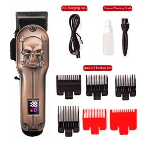 LCD Digital Display High-power Men's Electric Clipper (Option: Skull)