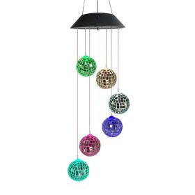 Solar Wind Chimes Light Rice Pellet Ball Hummingbird Color Changing Light String LED (Option: Mirror ball-RBG color change)