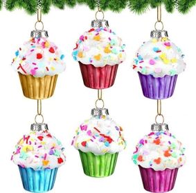 Blown Glass Fruit Dessert Holiday Christmas Tree Decoration Pendant (Option: Cake Cup Random Color)