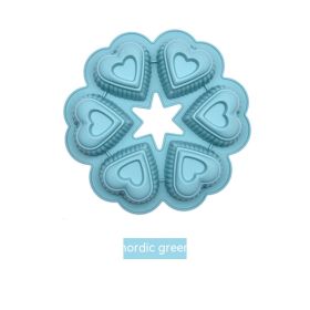 Silicone Chiffon Cake Mold 6-piece Heart-shaped Western Dessert (Option: Nordic Green)