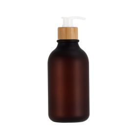 Push Round Shoulder Frosted Lotion Bottle PET Plastic Shampoo Bottle Shower Gel (Option: Matte Tea Bottle White Bamboo-500ml)