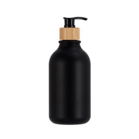 Push Round Shoulder Frosted Lotion Bottle PET Plastic Shampoo Bottle Shower Gel (Option: Black Bottle Black Bamboo-300ml)