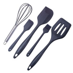 Silicone Baking Scraper Oil Brush Shovel Eggbeater Set (Color: Black)