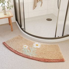 Absorbent Floor Mat Fan-shaped Carpet Shower Room Door Mat Bathroom Non-slip (Option: Arc Tea Rainbow Young Flower-40 X75cm Crystal Velvet)