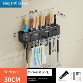 Non Punching Kitchen Hook Wall Mounted Storage Rack (Option: Extra thick black-30cm)