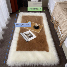 1pc, Soft and Fluffy Sheepskin Rug for Bedroom and Living Room - Non-Slip and Machine Washable Carpet for Dormitory and Room Decor (Color: White + Khaki, size: 23.62*47.24inch)