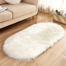 1pc Super Soft Area Rug, Plush Fluffy Faux Sheepskin Oval Floor Mat For Living Room Bedroom, Machine Washable Bedside Rugs, Shaggy Plush Carpet Faux R (Color: White, size: 23.62*47.24inch)