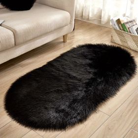 1pc Super Soft Area Rug, Plush Fluffy Faux Sheepskin Oval Floor Mat For Living Room Bedroom, Machine Washable Bedside Rugs, Shaggy Plush Carpet Faux R (Color: Black, size: 23.62*47.24inch)