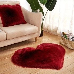 1pc, Fluffy Shaggy Area Rug, Solid Color PV Velvet Carpet, Plush Heart Shape Rug For Valentine's Day Wedding Anniversary Home Floor Decor, For Living (Color: Burgundy, size: 19.69*23.62inch)