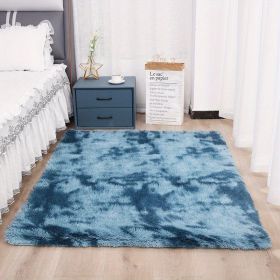 1pc, High Pile Tie-Dyed Shaggy Rug for Living Room and Bedroom - Fire Retardant, Machine Washable, Anti-Skid, Faux Fur, Plush Carpet - Perfect for Nur (Color: Tie-dye Sapphire Blue, size: 62.99*78.74inch)