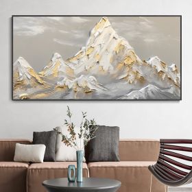 Hand Painted Oil Painting White Snow Mountain Art On Canvas Gold Leaf Texture Painting Abstract Landscape Oil Painting Wabi Sabi Wall Art Minimalism S (Style: 1, size: 50x100cm)