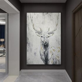 Hand Painted Oil Painting Hand Painted Rich Deer Oil Painting On Canvas Animal Pattern Decorative Painting Classical Porch Mural Handmade Art Living R (Style: 1, size: 90X120cm)