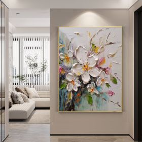 Hand Painted Oil Painting Abstract Original Flower Oil Painting On Canvas Large Wall Art Original White Floral Painting Floral Custom Painting Living (Style: 1, size: 60X90cm)