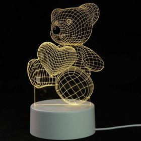 3D Cartoon Night Light Led Night Lamp Table Bedside Lamp Romantic Heart Shape Bear Light Valentines Day Party Decoration (Color: A)