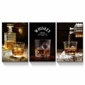 3 Panels Framed Canvas Whiskey Wall Art Decor,3 Pieces Mordern Canvas Painting Decoration Painting for Chrismas Gift, Office,Dining room,Living room, (Color: as Pic)