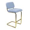 Mid-Century Modern Counter Height Bar Stools for Kitchen Set of 2, Armless Bar Chairs with Gold Metal Chrome Base for Dining Room, Upholstered Boucle