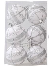 6cm Painted Christmas Ball Decorations Arrangement Props (Option: White Silver Pink Picture-Painted 6cm6 Pack)