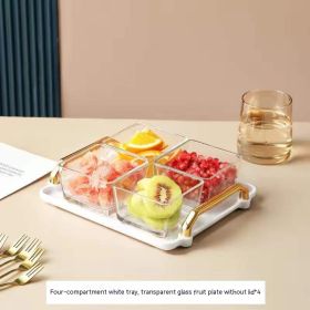 Dried Fruit Tray Living Room Home Glass Fruit Snack Dish Grid Candy Plate (Option: White Tray 1 4 Plates)