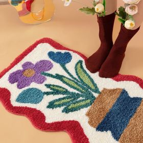 Bathroom Entrance Door Mat Blanket Bathroom Absorbent Floor Mat (Option: Flower Mirror Shaped-50 X80cm Imitation Cashmere)