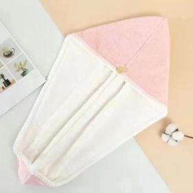 Polyester Brocade Twist Edging Hair-drying Cap Double Layer Thickening And Quick-drying Absorbent Coral Fleece Shower Cap (Option: Pink White-Double Layer)