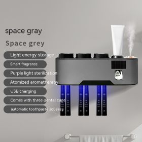 UV Sterilization Rechargeable Light Energy Wall-mounted Electric Tooth Cup Storage Rack (Option: Toothbrush Holder Gray)