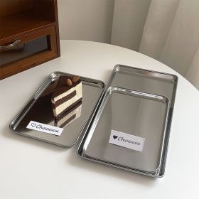 Stainless Steel Plate Rectangular Coffee Shop Cup And Tray Bread Cake Plate Desserts (Option: Small Size 23cm √ó 15cm-Default)