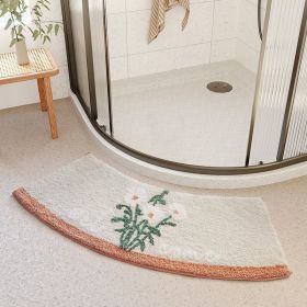 Absorbent Floor Mat Fan-shaped Carpet Shower Room Door Mat Bathroom Non-slip (Option: Arc Summer Ran Daisy-40 X75cm Thick Cashmere)