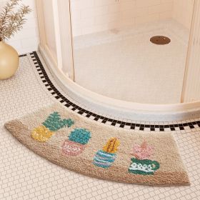 Absorbent Floor Mat Fan-shaped Carpet Shower Room Door Mat Bathroom Non-slip (Option: Arc Edge Wild Pot-40 X75cm Thick Cashmere)